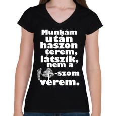PRINTFASHION munkám után.w - Női V-nyakú póló - Fekete