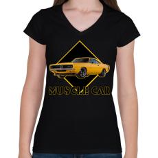 PRINTFASHION Muscle car - Női V-nyakú póló - Fekete