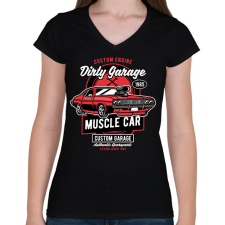 PRINTFASHION Muscle car - Női V-nyakú póló - Fekete női póló