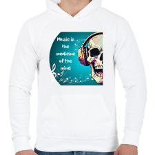 PRINTFASHION Music is the medicine - Férfi kapucnis pulóver - Fehér férfi pulóver, kardigán