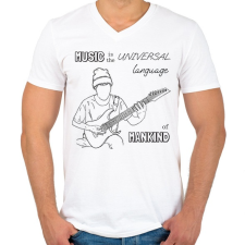 PRINTFASHION Music is the universal language - Férfi V-nyakú póló - Fehér férfi póló