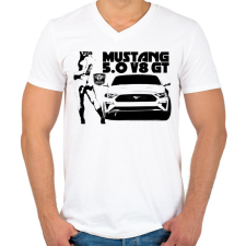 PRINTFASHION Mustang 5.0 V8 GT - Férfi V-nyakú póló - Fehér férfi póló