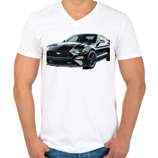 PRINTFASHION Mustang  - Férfi V-nyakú póló - Fehér