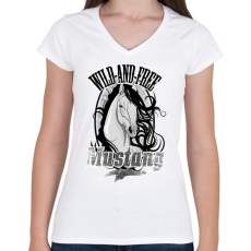 PRINTFASHION mustang - Női V-nyakú póló - Fehér