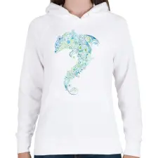 PRINTFASHION Művészi delfin - Női kapucnis pulóver - Fehér női pulóver, kardigán