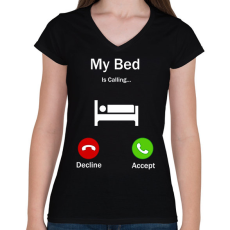 PRINTFASHION My bed - Női V-nyakú póló - Fekete