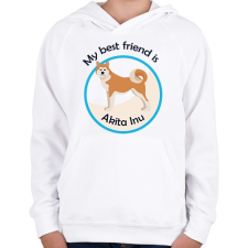PRINTFASHION My best friend - Akita Inu - Gyerek kapucnis pulóver - Fehér gyerek pulóver, kardigán