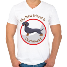 PRINTFASHION My best friend - Dachshund - Férfi V-nyakú póló - Fehér férfi póló