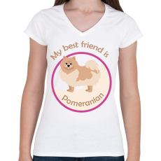 PRINTFASHION My best friend - Pomeranian - Női V-nyakú póló - Fehér