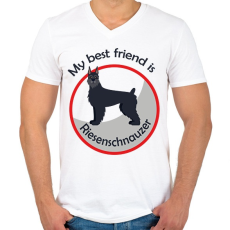 PRINTFASHION My best friend - Riesenschnauzer - Férfi V-nyakú póló - Fehér