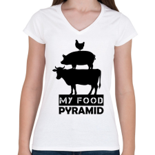 PRINTFASHION My food pyramid - Női V-nyakú póló - Fehér női póló