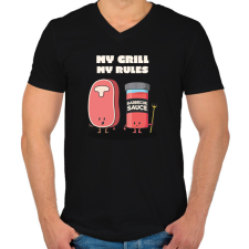 PRINTFASHION My grill, my rules - Férfi V-nyakú póló - Fekete férfi póló