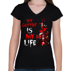 PRINTFASHION My guitar is my Life - Női V-nyakú póló - Fekete