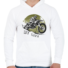 PRINTFASHION My life - Motoros minta - Férfi kapucnis pulóver - Fehér női pulóver, kardigán