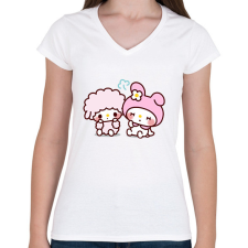 PRINTFASHION My Melody Sanrio - Női V-nyakú póló - Fehér női póló