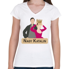 PRINTFASHION Nagy Katalin - A kezdetek - Női V-nyakú póló - Fehér női póló