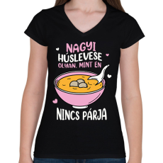 PRINTFASHION Nagyi húslevese - Női V-nyakú póló - Fekete