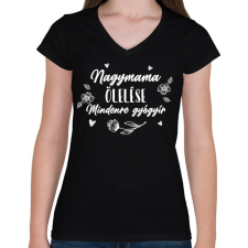PRINTFASHION Nagymama ölelése - Fehér - Női V-nyakú póló - Fekete női póló