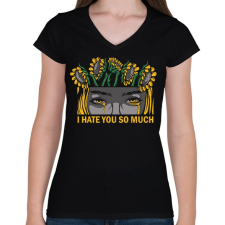 PRINTFASHION Nagyon utállak - Női V-nyakú póló - Fekete női póló