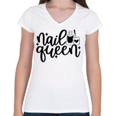 PRINTFASHION Nail Queen - Női V-nyakú póló - Fehér