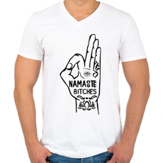 PRINTFASHION Namaste - Férfi V-nyakú póló - Fehér