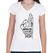 PRINTFASHION Namaste - Női V-nyakú póló - Fehér női póló