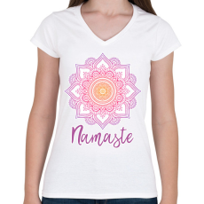 PRINTFASHION Namaste - Női V-nyakú póló - Fehér