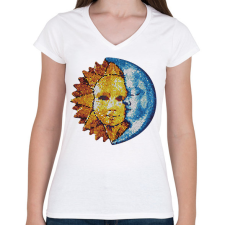 PRINTFASHION Nap és Hold - Női V-nyakú póló - Fehér női póló