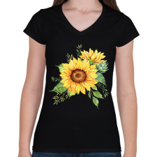 PRINTFASHION napraforgó  - Női V-nyakú póló - Fekete női póló