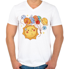 PRINTFASHION Naprendszer - Férfi V-nyakú póló - Fehér