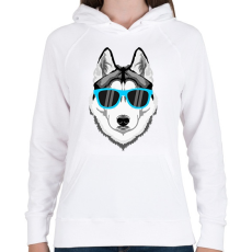 PRINTFASHION Napszemüveges Husky - Női kapucnis pulóver - Fehér