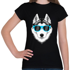 PRINTFASHION Napszemüveges Husky - Női póló - Fekete női póló