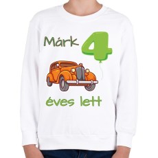PRINTFASHION Narancssárga kocsi - Névvel, számmal - Gyerek pulóver - Fehér