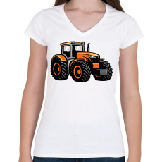 PRINTFASHION Narancssárga traktor - Női V-nyakú póló - Fehér