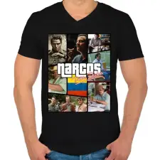 PRINTFASHION Narcos - Férfi V-nyakú póló - Fekete férfi póló