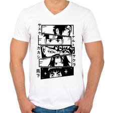 PRINTFASHION Naruto karakterek - Férfi V-nyakú póló - Fehér férfi póló