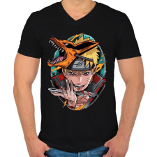 PRINTFASHION Naruto Kyuubi - Férfi V-nyakú póló - Fekete férfi póló