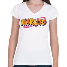 PRINTFASHION Naruto logo - Női V-nyakú póló - Fehér női póló