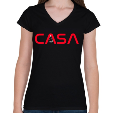 PRINTFASHION NASA - A nagy pénzrablás - Női V-nyakú póló - Fekete