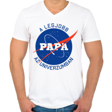 PRINTFASHION Nasa Papa - Férfi V-nyakú póló - Fehér