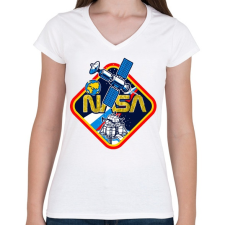 PRINTFASHION NASA space - Női V-nyakú póló - Fehér női póló