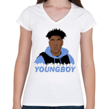 PRINTFASHION NBA Youngboy - Női V-nyakú póló - Fehér női póló