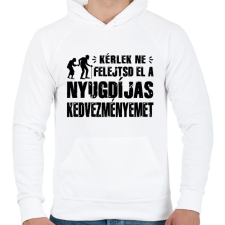 PRINTFASHION Ne felejtsd el a nyugdíjas kedvezményemet - Férfi kapucnis pulóver - Fehér férfi pulóver, kardigán