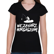 PRINTFASHION Ne zavarj horgászom - Női V-nyakú póló - Fekete női póló