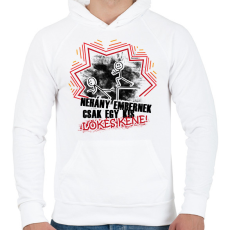 PRINTFASHION Néhány embernek csak egy kis lökés kéne - Férfi kapucnis pulóver - Fehér