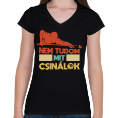 PRINTFASHION Nem tudom - Biliárd - Női V-nyakú póló - Fekete