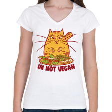 PRINTFASHION Nem vagyok vegán - Női V-nyakú póló - Fehér női póló