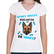 PRINTFASHION Német juhász nélkül lehet élni, de minek? - Női V-nyakú póló - Fehér
