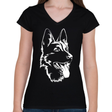 PRINTFASHION német juhász  - Női V-nyakú póló - Fekete