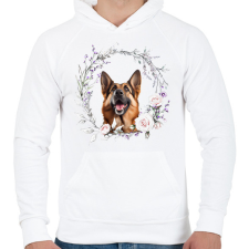 PRINTFASHION német juhász virágokkal - Férfi kapucnis pulóver - Fehér férfi pulóver, kardigán